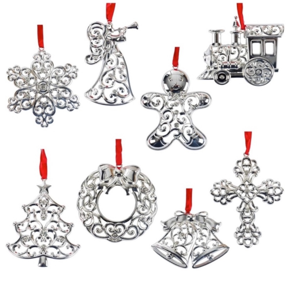 Lenox Sparkle and Scroll Silver Ornaments - Brand New Never opened
